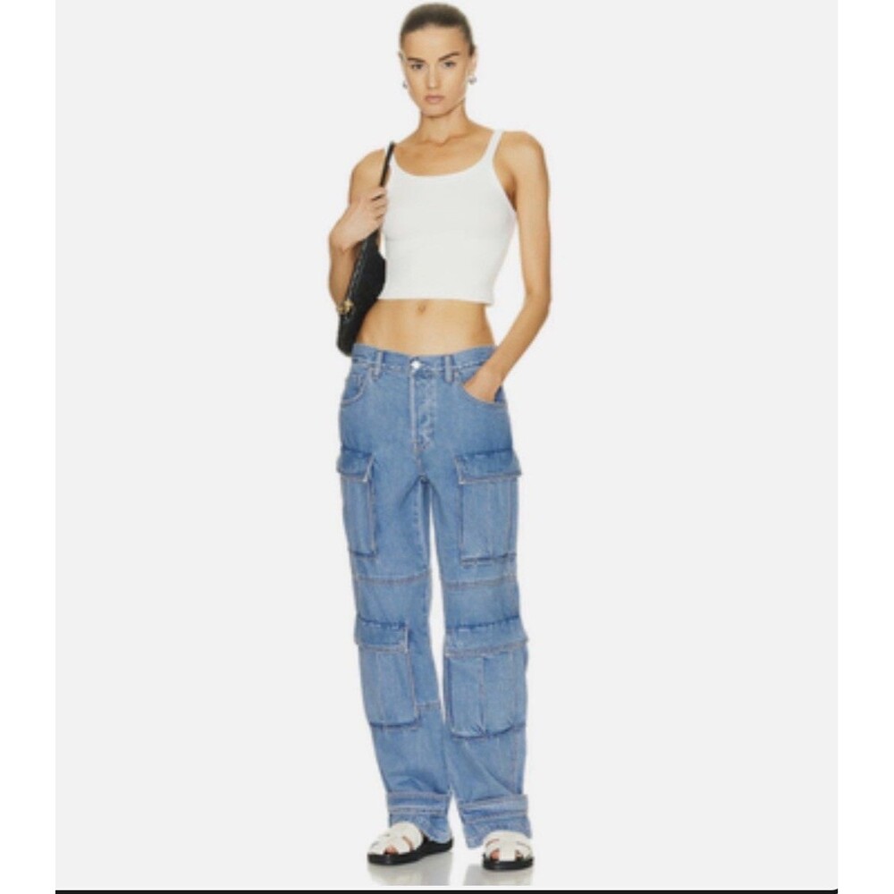 GRLFRND The Lex Cargo Blue Denim Jeans Pockets Women’s Size 26 Baggy Wide Leg
